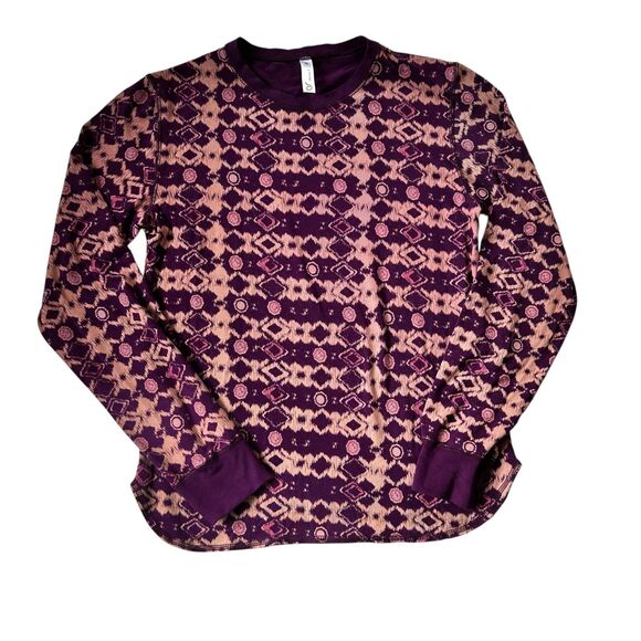 This Is J Bamboo Blend Purple Ikat Print Long Sleeve Lounge Top Size M - Picture 1 of 8